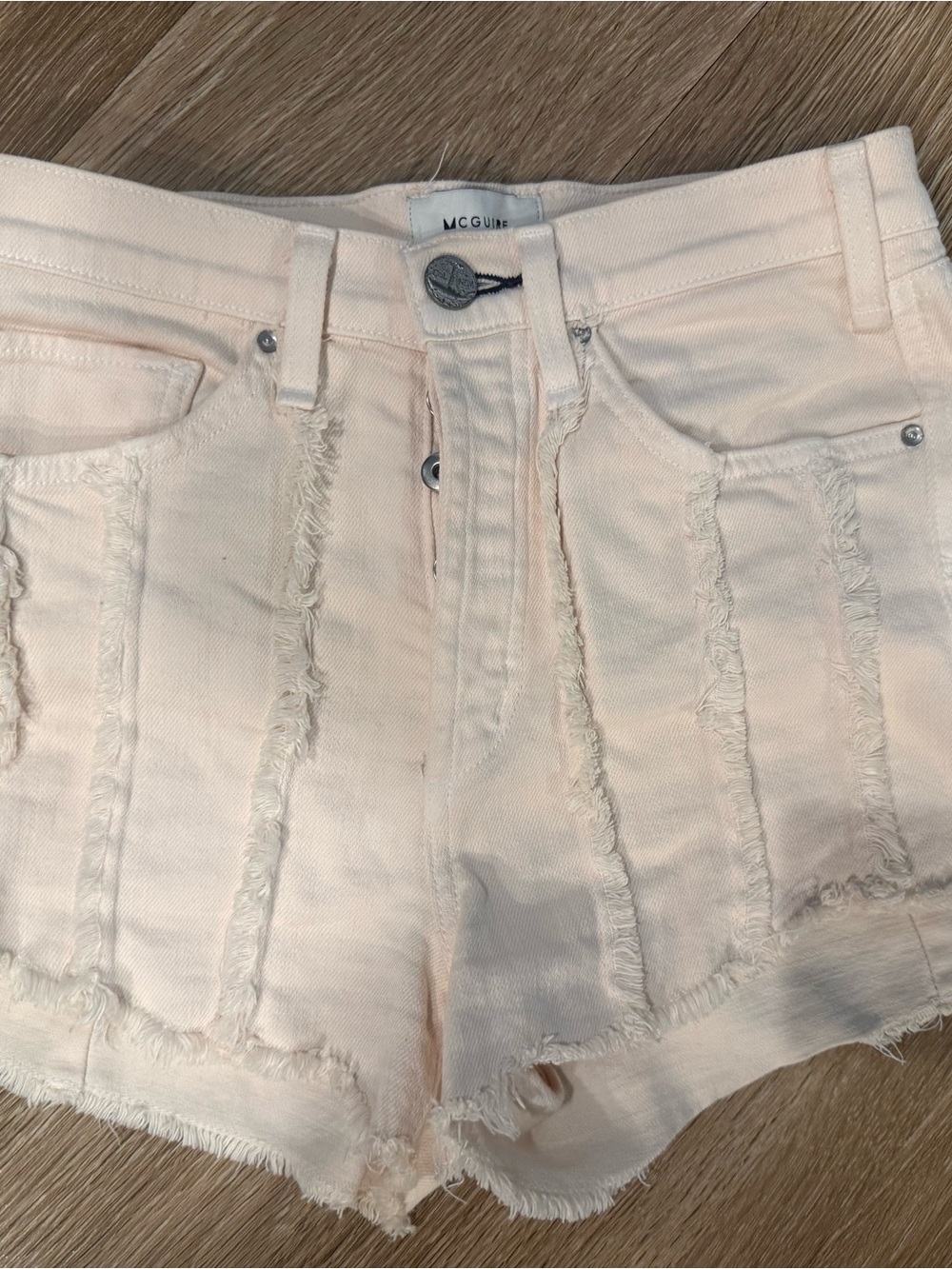 McGuire Denim Blush Frayed High-Rise Jean Shorts